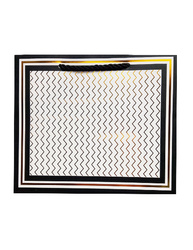 TORBA PREZENTOWA BIAŁO-CZARNA ZYGZAK ZŁOTY 18X23X10 CM