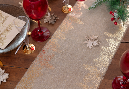 BIEŻNIK ŚWIĄTECZNY ZŁOTE SZYSZKI BIAŁY CHOINKA 28 X 300 CM