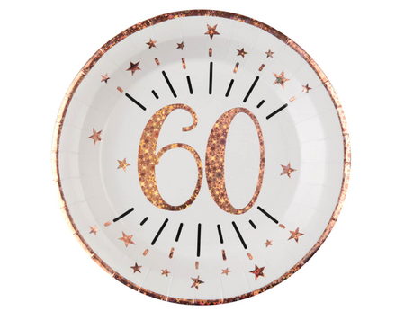 TALERZYKI PAPIEROWE 60 URODZINY RÓŻOWE 23 CM 10 SZT.