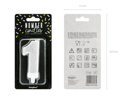 ŚWIECZKA URODZINOWA CYFRA 1 SREBRNA