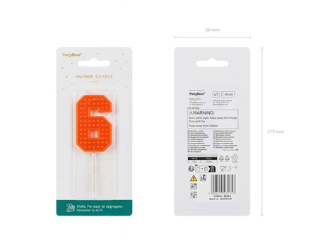 ŚWIECZKA URODZINOWA CYFRA 6 KLOCKI CZERWONA 6 CM