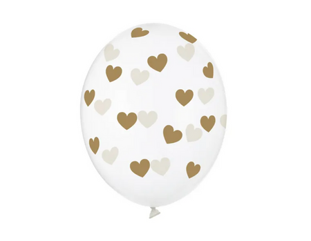 BALONY PRZEZROCZYSTE ZŁOTE SERCA 6 SZT 30 CM