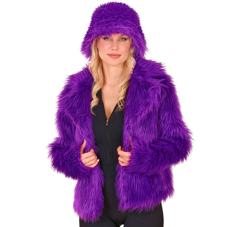 KURTKA DAMSKA FIOLETOWA WŁOCHATA