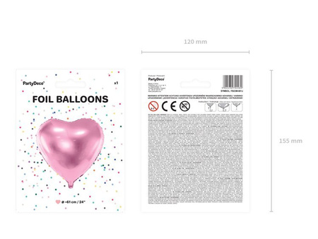 BALON FOLIOWY SERCE JASNY RÓŻ 61CM