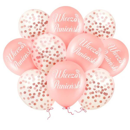 BALONY 30cm WIECZÓR PANIEŃSKI ROSE GOLD Z KONFETTI 10 szt