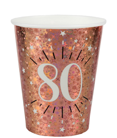 KUBECZKI PAPIEROWE 80 URODZINY RÓŻOWE ZŁOTO 270 ML 10 SZT