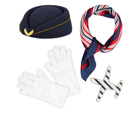 Zestaw Stewardesa (czapka, rękawiczki, szalik, odznaka)
