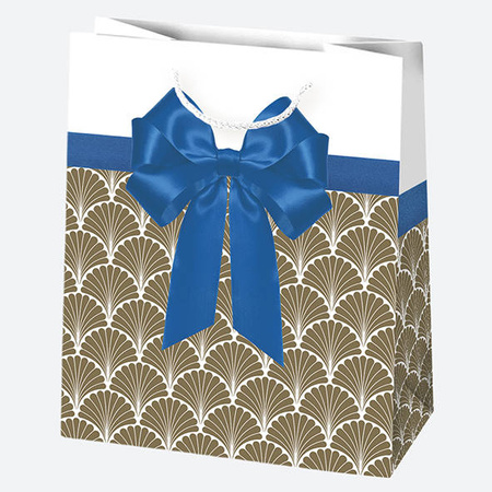 TORBA NA PREZENTY ZŁOTY WZÓR KOKARDA 19X23X10,5 CM