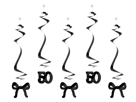 ŚWIDERKI 50 URODZINY Z KOKARDKAMI 50 CM CZARNE 5 SZT