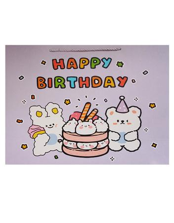 TORBA PREZENTOWA HAPPY BIRTHDAY FIOLETOWA 42 X 33 X 15 CM 