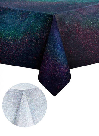 OBRUS HOLOGRAFICZNY DWUSTRONNY CZARNY/SREBRNY 137 X 274 CM