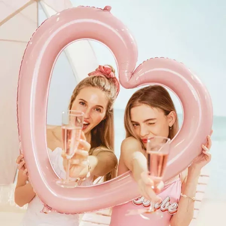 BALON FOLIOWY SERCE RAMKA JASNORÓŻOWY 86 x 83,5 CM