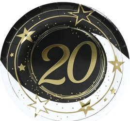 TALERZYKI PAPIEROWE 20 URODZINY GWIAZDKI 23 CM 6 SZT