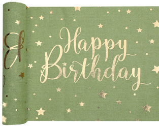 BIEŻNIK BAWEŁNIANY URODZINY GWIAZDKI OLIWKOWY 28X300 CM