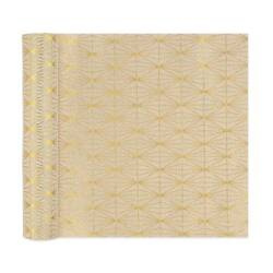 BIEŻNIK LNIANY ROMBY BEŻOWO-ZŁOTY 275x28 CM