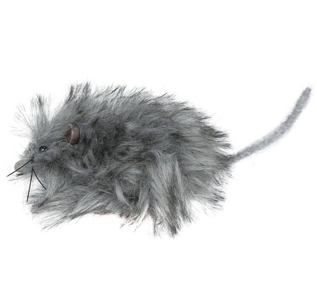 DEKORACJA SZARA PUSZYSTA MYSZ 11 CM HALLOWEEN
