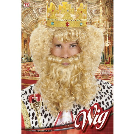 PERUKA KRÓLA BLOND Z BRODĄ I WĄSAMI