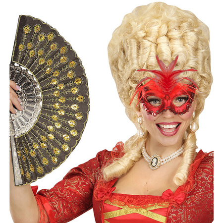 MASKA CZERWONA BARONOWEJ Z PIÓRAMI