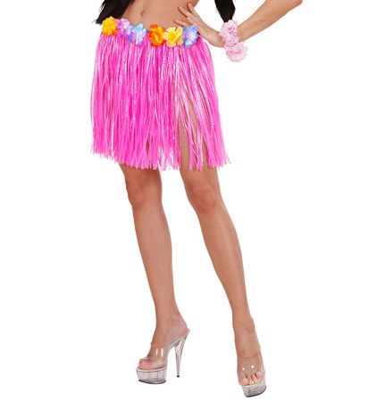 SPÓDNICA HAWAJSKA RÓŻOWA Z KWIATKAMI 45 cm