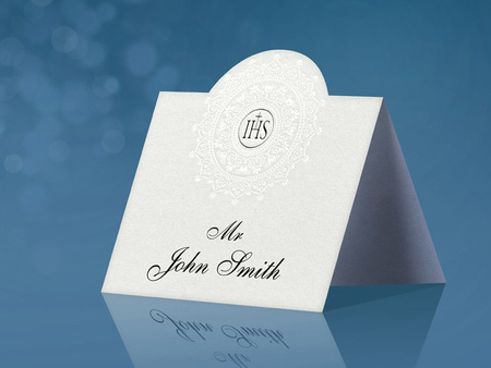 Wizytówki na stół komunijny, biały (1 karton / 50 op.) (1 op. / 10 szt.)