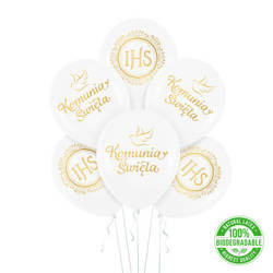 BALONY 30 CM I KOMUNIA ŚW. IHS GOŁĘBIE 6 SZT.