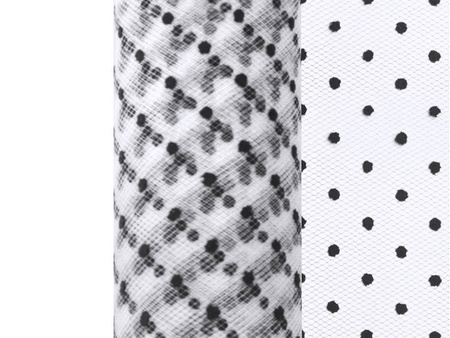 TIUL BIAŁY W CZARNE KROPKI 15 cm x 9 m