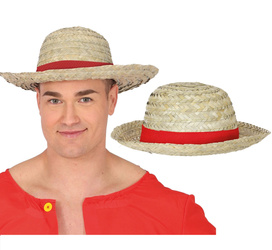 KAPELUSZ SŁOMKOWY Z CZERWONĄ TASIEMKĄ