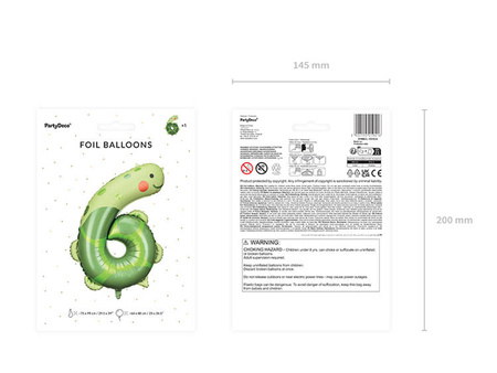 BALON FOLIOWY CYFRA 6 ŻÓŁW 75 X 96 CM