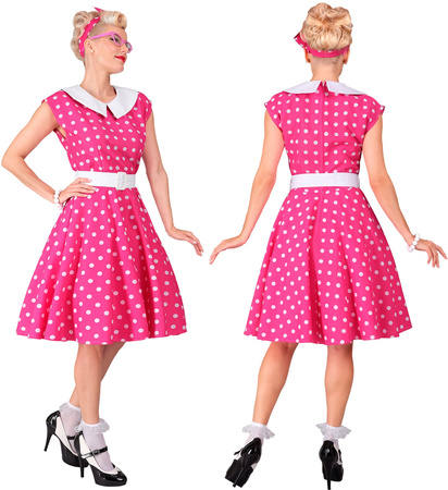 STRÓJ SUKIENKA CIEMNY RÓŻ W GROSZKI 