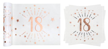 ZESTAW ROSE GOLD 18 URODZINY: BIEŻNIK + SERWETKI