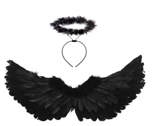 ZESTAW CZARNY ANIOŁ: SKRZYDŁA CZARNE + AUREOLA CZARNA