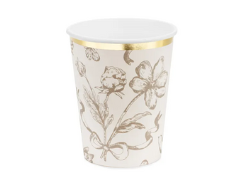 KUBECZKI PAPIEROWE KWIATY 220 ML 6 SZT BEŻOWE