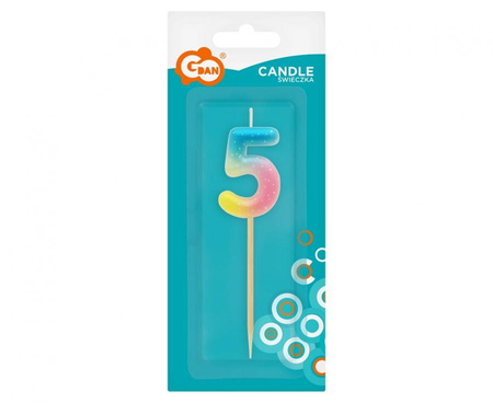 ŚWIECZKA PIKER CYFERKA 5 OMBRE PASTELOWA