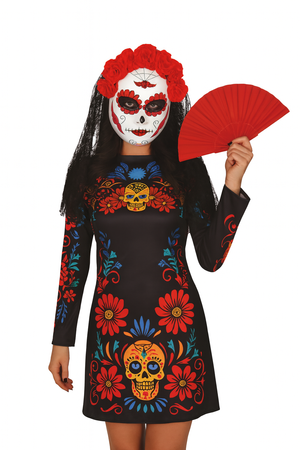 ZESTAW MASKA Z WELONEM+WACHLARZ LOS MUERTOS 