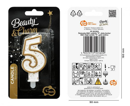ŚWIECZKA URODZINOWA BIAŁO-ZŁOTA 5