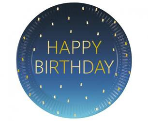 TALERZYKI PAPIEROWE GOLDEN HAPPY BIRTHDAY GRANATOWE 23 CM 8 SZT