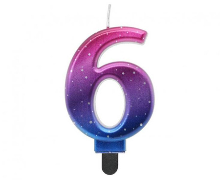 ŚWIECZKA URODZINOWA CYFRA 6 KOSMOS OMBRE 8 CM