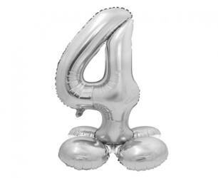 BALON FOLIOWY STOJĄCY CYFRA 4 SREBRNA