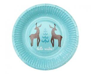 TALERZYKI PAPIEROWE HELLO WINTER BŁĘKITNE 18 CM 6 SZT.