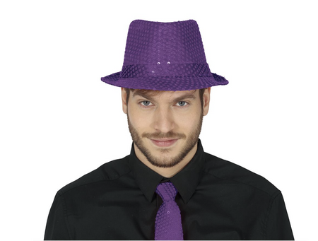 FIOLETOWY CEKINOWY KAPELUSZ GANGSTERSKI