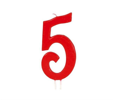 ŚWIECZKA URODZINOWA CYFRA 5 CZERWONA 12 CM