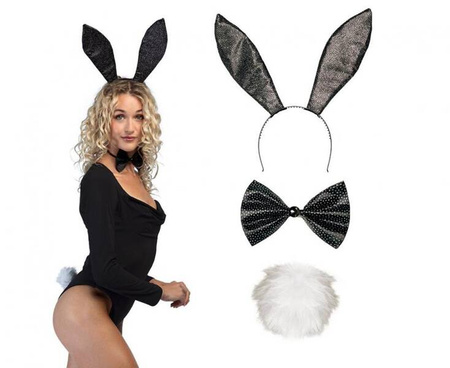 Zestaw czarny króliczek Bunny black (diadem, muszka, ogon)