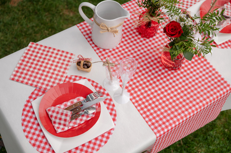 BIEŻNIK WŁÓKNINOWY W CZERWONĄ KRATKĘ 40X480 CM