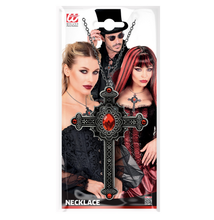 NASZYJNIK GOTYCKI KRZYŻ Z CZERWONYMI KAMIENIAMI