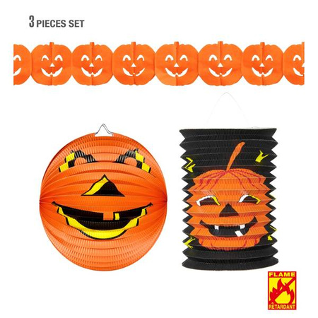 set da "FESTONE 3 m, GLOBO Ø 25 cm E LANTERNA Ø 16 cm - h 28 cm ZUCCA” ignifugo