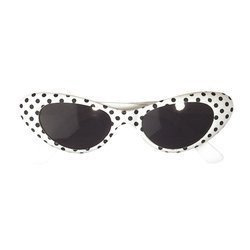 OKULARY BIAŁE W CZARNE KROPKI GROSZKI LATA 50 60 RETRO KARNAWAŁ