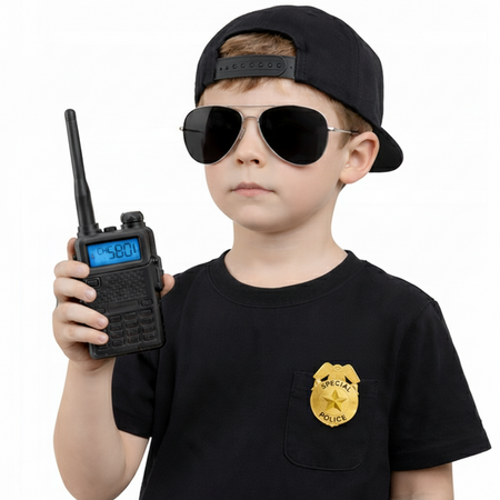 ZESTAW POLICJANTA: KRÓTKOFALÓWKA + ODZNAKA + OKULARY CZARNE 