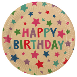 TALERZYKI PAPIEROWE KRAFT HAPPY BIRTHDAY 23 CM 8 SZT