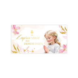 ZAPROSZENIA NA PIERWSZĄ KOMUNIĘ RÓŻOWE 10 SZT. IHS