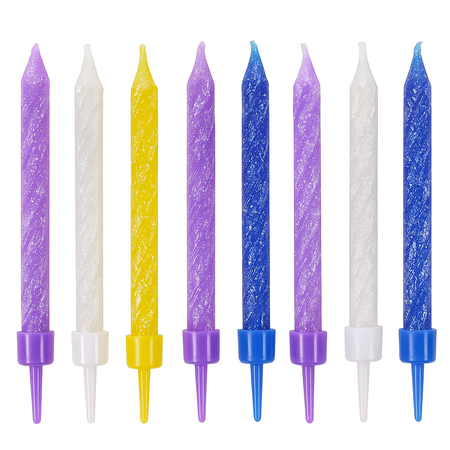 ŚWIECZKI URODZINOWE KOLOROWE EKO BROKAT 12 SZT 